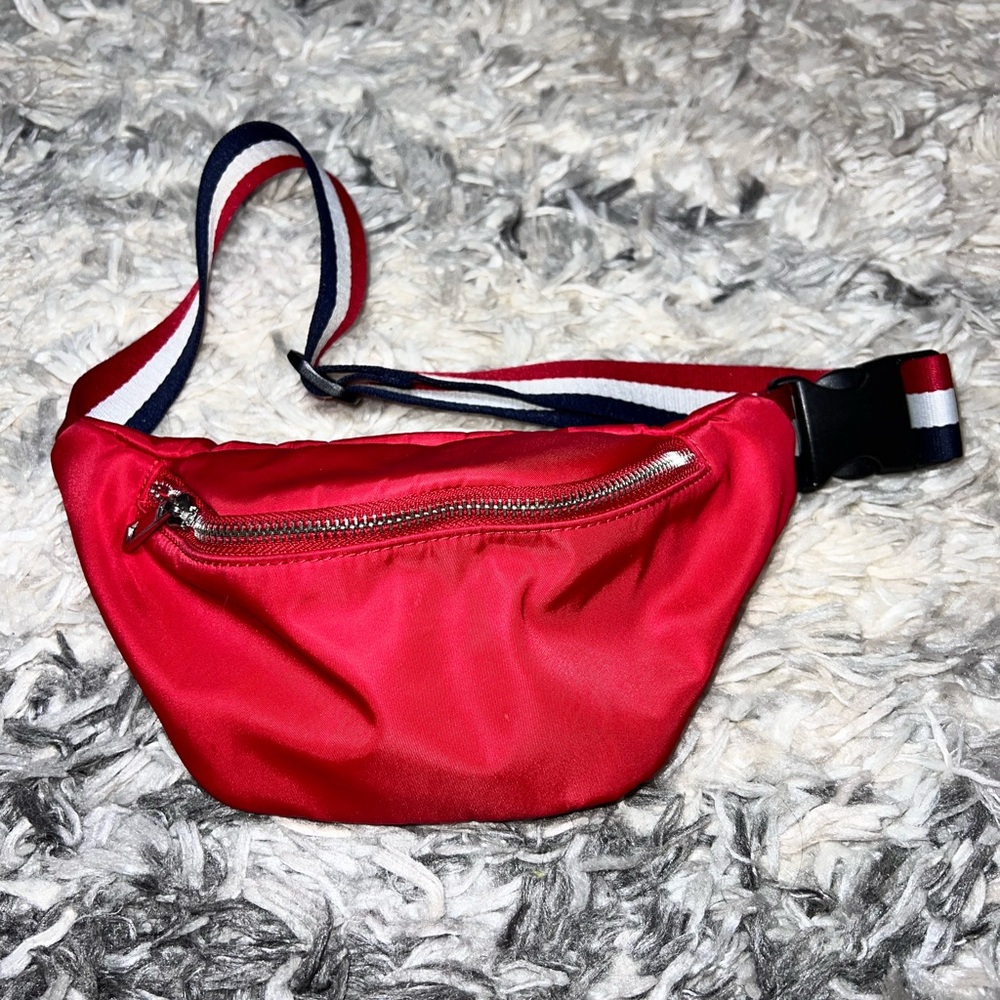 Forever 21 Red Belt Bag with Striped Strap